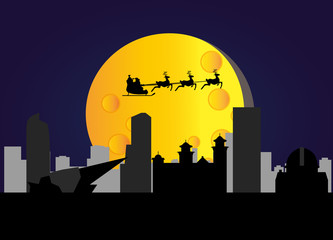 Fototapeta premium santa flying over the city of denver