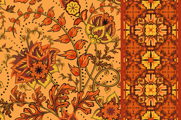 Set of elegance seamless pattern with floral, seamless border. Vector background