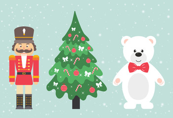 winter bear and nutcracker and fir-tree