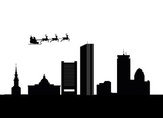 Obraz premium santa flying over the city of boston