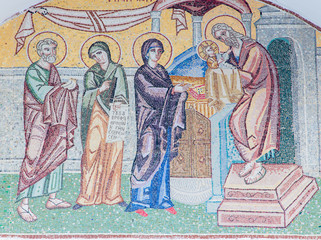 Obraz na płótnie Canvas Santorini - Presentation in the Temple on the Metropolitan cathedral in Fira