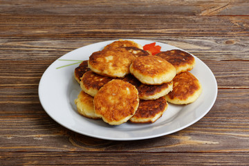 Curd pancake on white plate