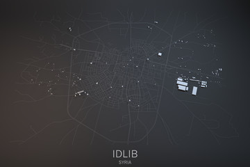 Idlib, vista satellitare, sezione 3d, Siria