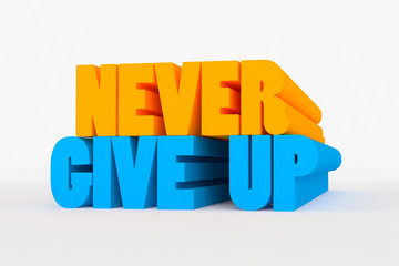 Big 3D bold text - never give up