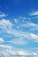 Beautiful cloudscape over horizon. Blue sky and clouds.