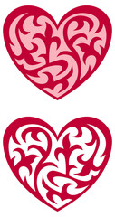 Fototapeta na wymiar Two silhouette hearts with orient ornaments