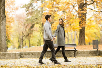 Loving couple in the autumn park