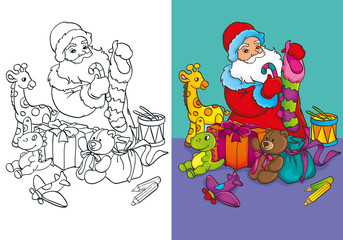 Coloring Book Of Santa Claus Packs Gifts