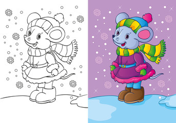 Coloring Book Of Mouse Dressed In Winter Clothes