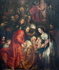 Fototapeta na wymiar Brussels - Adoration of The Magi in Saint John the Baptist church