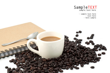 Coffee beans and cup, isolate on white