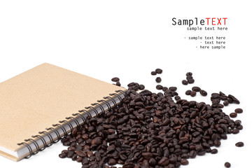 Coffee bean and book, isolate on white background