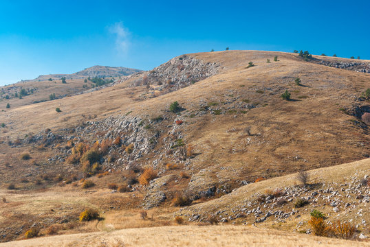 Autumnal scenery in Babuhan Yaila natural reserve, Crimean peninsula
