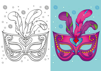 Coloring Book Of Christmas Purple Carnival Mask