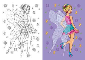 Coloring Book Of Girl In Fairy Costume