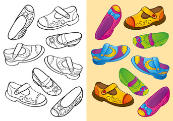 Coloring Book Of Set Dfferent Shoes