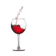 Wine glass splash. Red drink splashing into crystal glass. white background