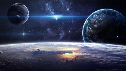 Beautiful giant planets in front of glowing star. Elements of this image furnished by NASA - obrazy, fototapety, plakaty