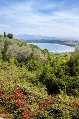 Fototapeta na wymiar Coloured view on Golfo dei Baratti from Populonia, Italy