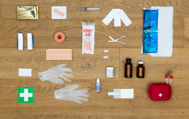Contents of a first aid kit background