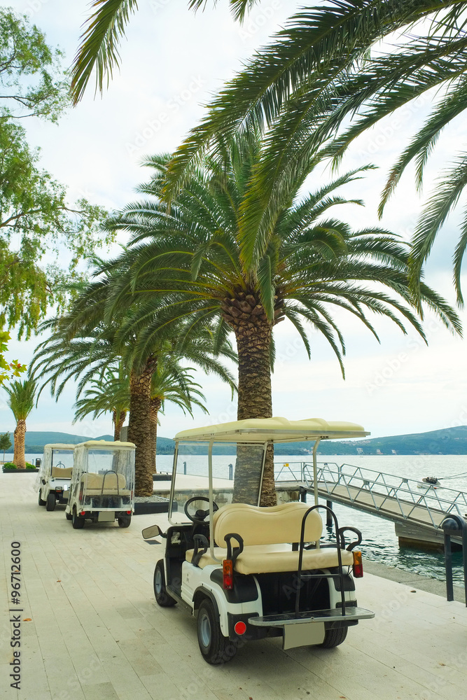 Poster tivat, montenegro, october, 6, 2015: electric automobile on tivat embankment, montenegro