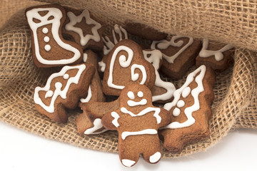Gingerbread cookies in a sack of jute