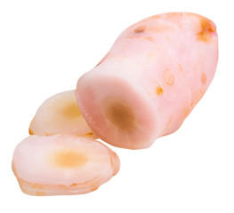 sliced galangal spice isolated on white