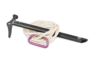 Ice axe, carbine and rope