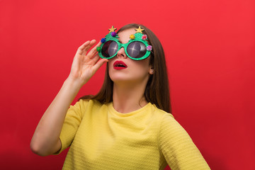 Woman with Christmas party glasses