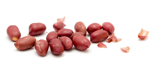 Peanuts on a white background. close