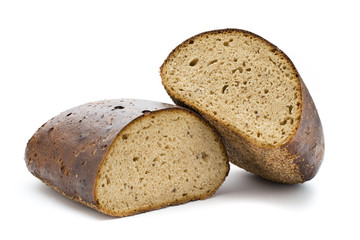 Dark rue bread on a white background.