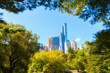 Fototapeta premium Central Park in Manhattan, New York City, mit Blick auf Hochhäuser