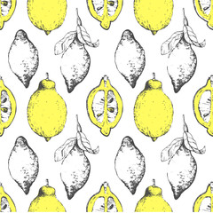 Hand-drawn sketch of lemon. Citrous pattern.
