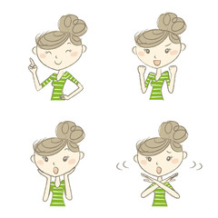 いろいろな表情とポーズの女性