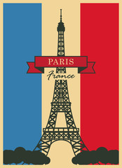 banner with Paris, Eiffel Tower against the French flag