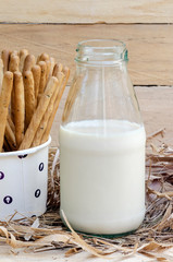 fresh milk and bread sticks