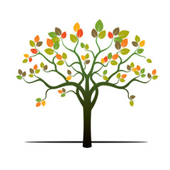 Tree and Color Leafs. Vector Illustration.