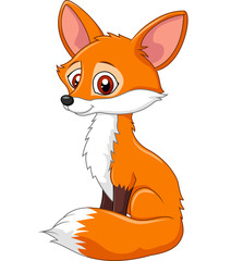 Obraz premium Cartoon funny fox sitting isolated on white background