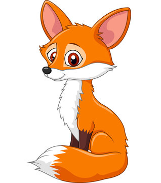 Cartoon funny fox sitting isolated on white background
