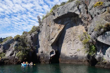 Schilderijen op glas Maori rock carvings, New Zealand © buladeviagens