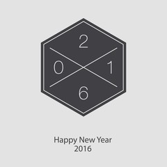 Hipster New Year 2016, Badge and Trumpet, Distressed Vector