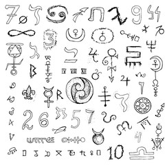 Big graphic set with mystic symbols and signs