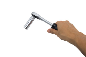 Mechanic hand hold spanner tool in hand