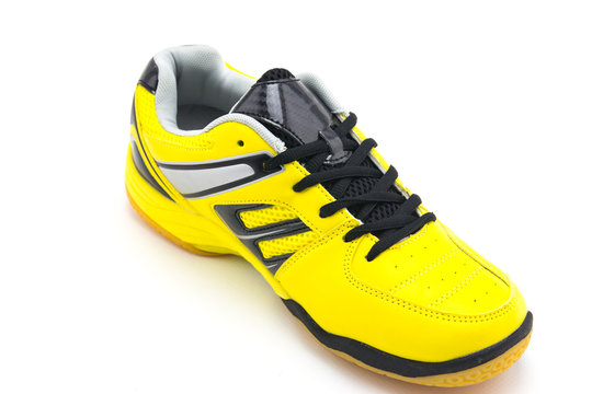  yellow sport shoes on white background