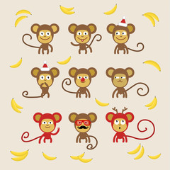 Set of cartoon monkeys. 