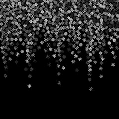 Snowfall with random snowflakes in the dark