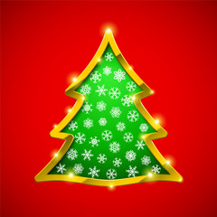 Christmas tree card with golden border