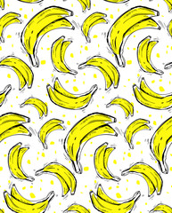 print, seamless pattern with with yellow bananas on a white background, vector illustration