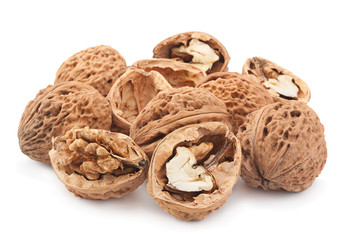 Walnut fruit on white