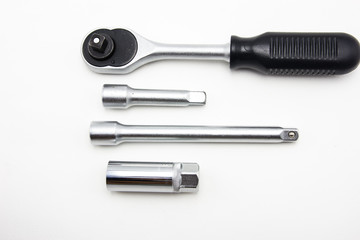 close up car engine with tools